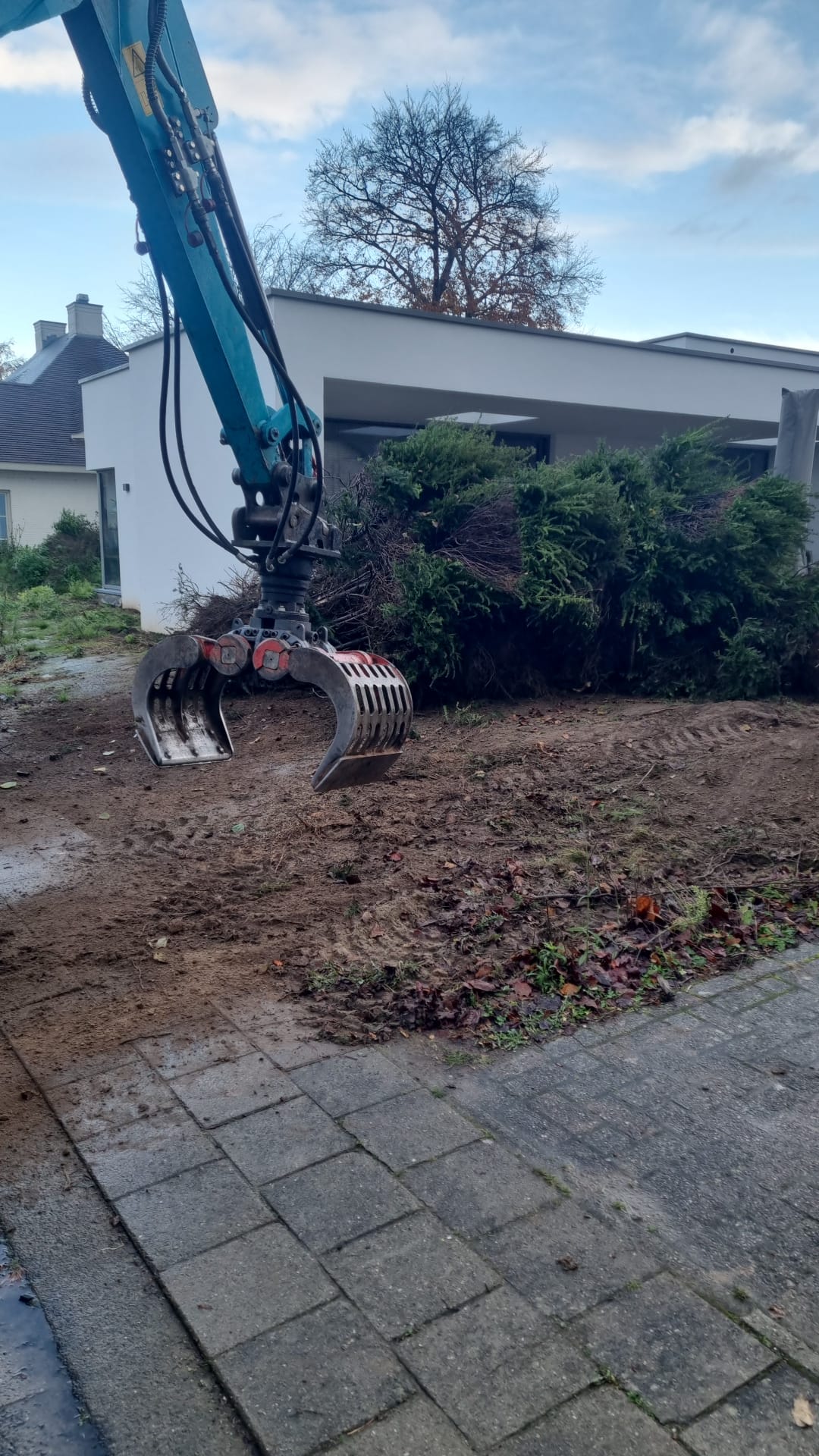 Rooikraan verwijdert begroeiing